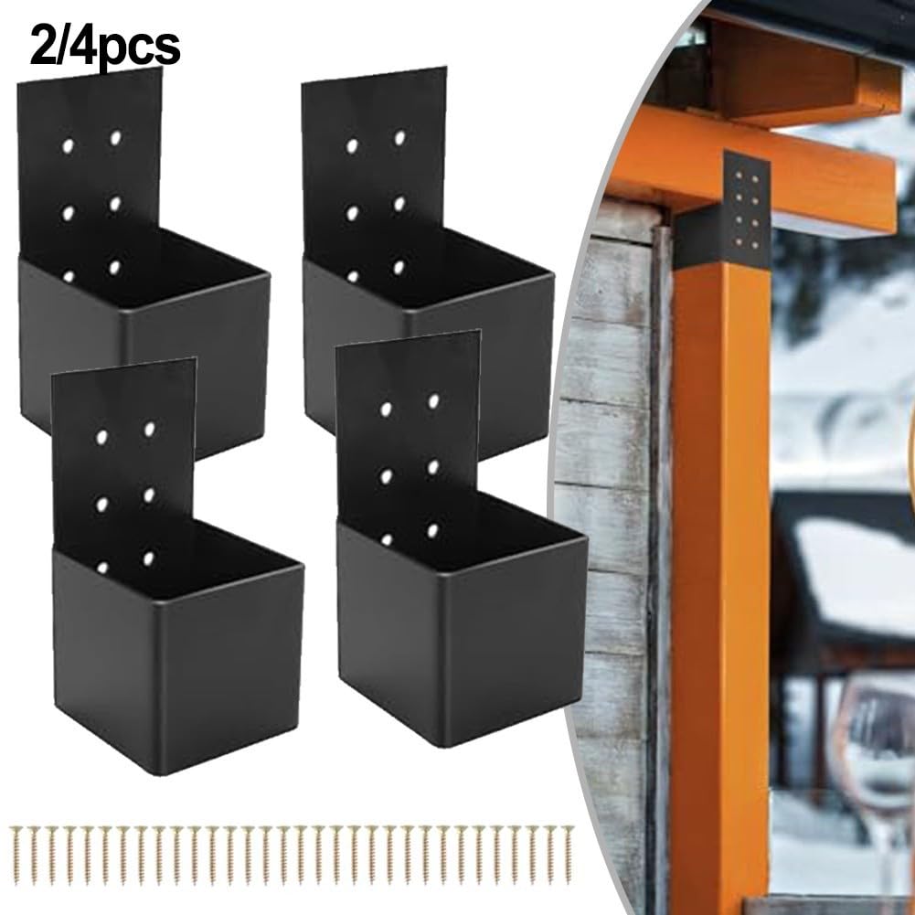 Lot de 2 connecteurs de pergola en acier pour poteaux en bois de 10 x 10 cm, supports robustes pour tonnelle, équerre d'angle à angle droit à 3 voies, noir