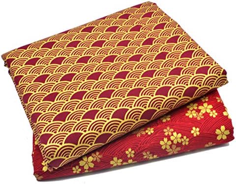 iNee Japanese Sakura Cherry Blossoms Waves Fat Quarters Quilting Fabric Bundles,18x22 inches, (Red)