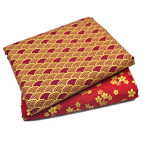 Inee Japanese Sakura Cherry Blossoms Waves Fat Quarters Quilting Fabric Bundles,18X22 Inches, (Red) #TOP2