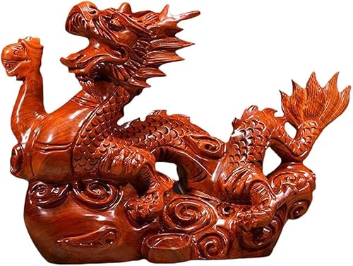 RCFINE Estatua de dragón pequeña de madera china Feng Shui Dragon Figurines 2024 Año del Dragón Regalo Escultura de dragón para el éxito de la