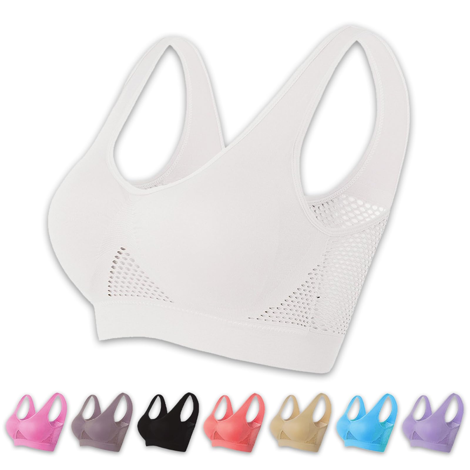 Generic Breathable Cool Liftup Air Bra,2024 Comfortable Mesh Sports Bra and New Large Size Air Bra Breathable for Women White