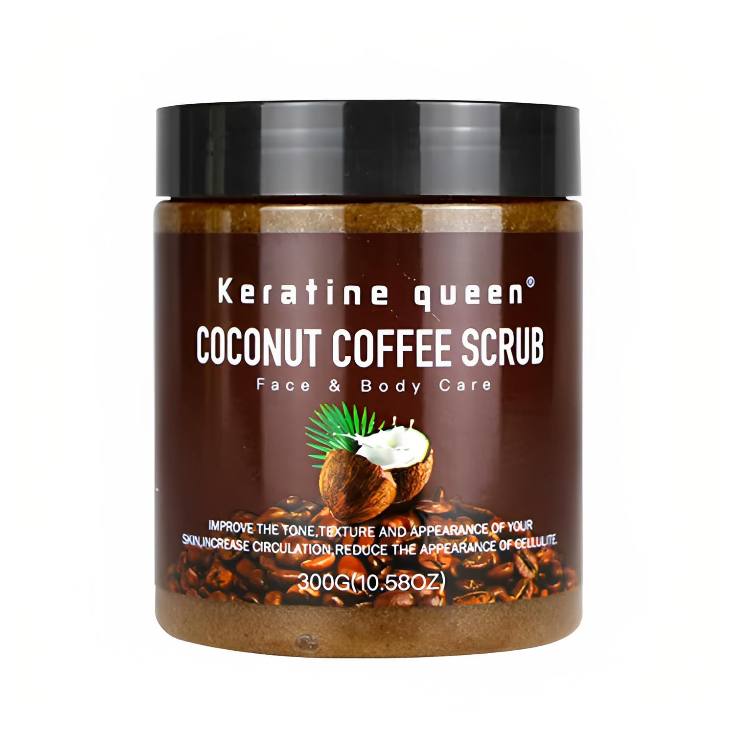 Keratine Queen Face & Body Scrub, Coconut Coffee (10.58 oz) – Exfoliating & Moisturizing Blend with Premium Coffee Grounds and Coconut Oil for Smooth, Radiant Skin