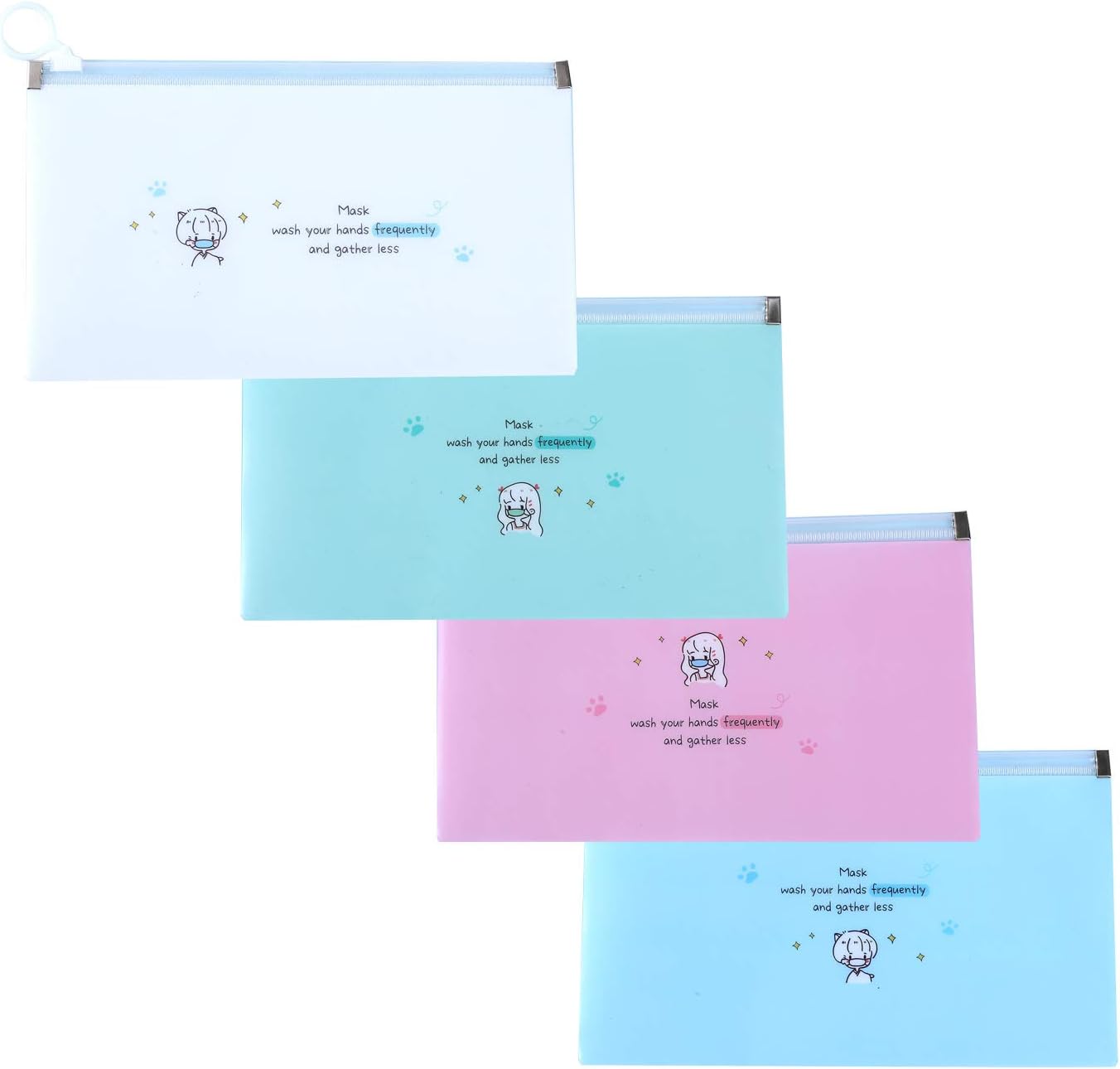 Zipper Mask Organizer Storage Bag Envelope Letter Size Mask Covers Container Portable Organizer for School Office Supplies Set of 4 in 4 Assorted Colors Blue Pink Clear Green 8.7 x 5 inches