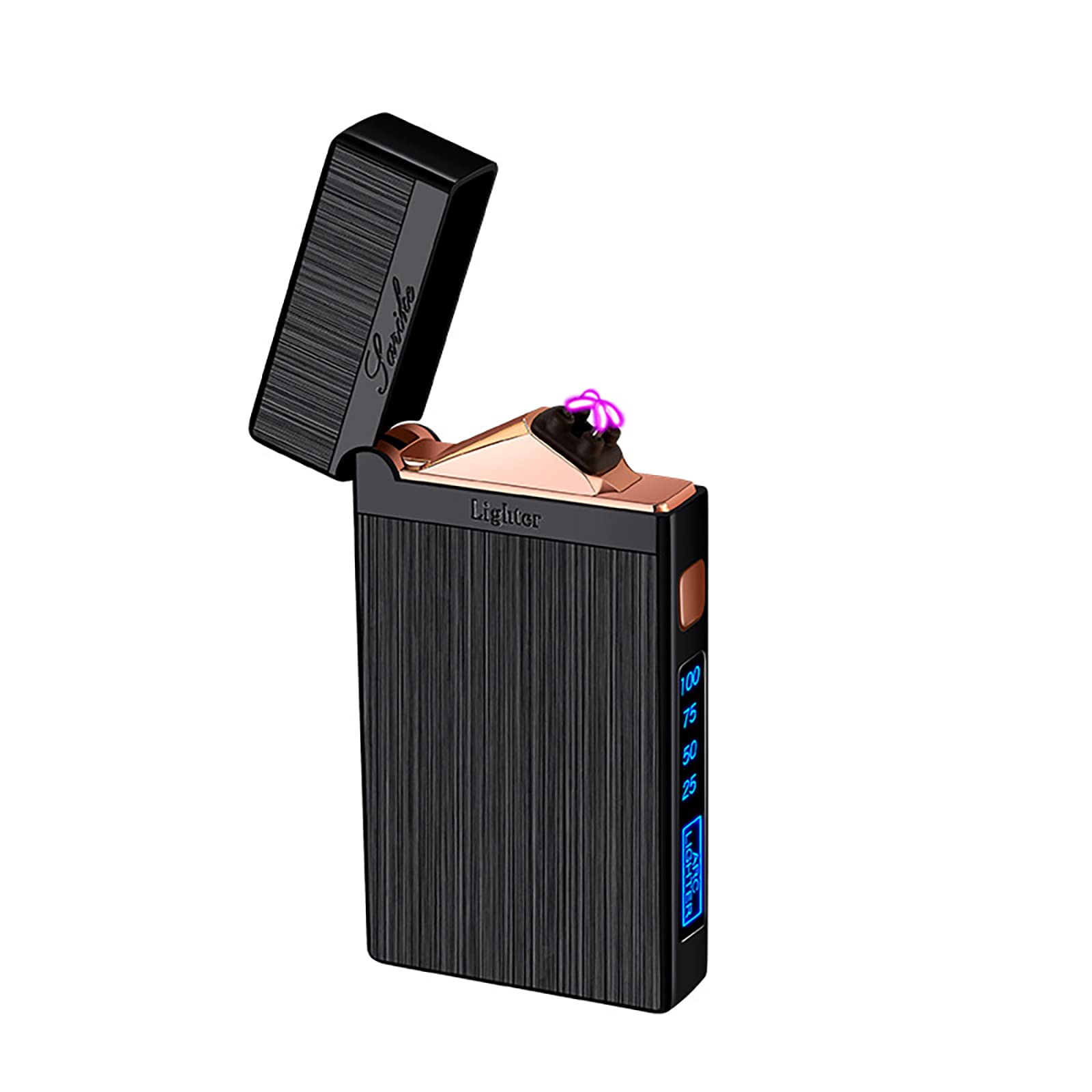 SKRFIRE Electric Lighter Cool Lighters Rechargeable USB Plasma Windproof Dual Arc Lighter Fire Lighters with Crisp Opening Sound Battery Display LED Light Brushed Metal Body for Candle Camping(Black)