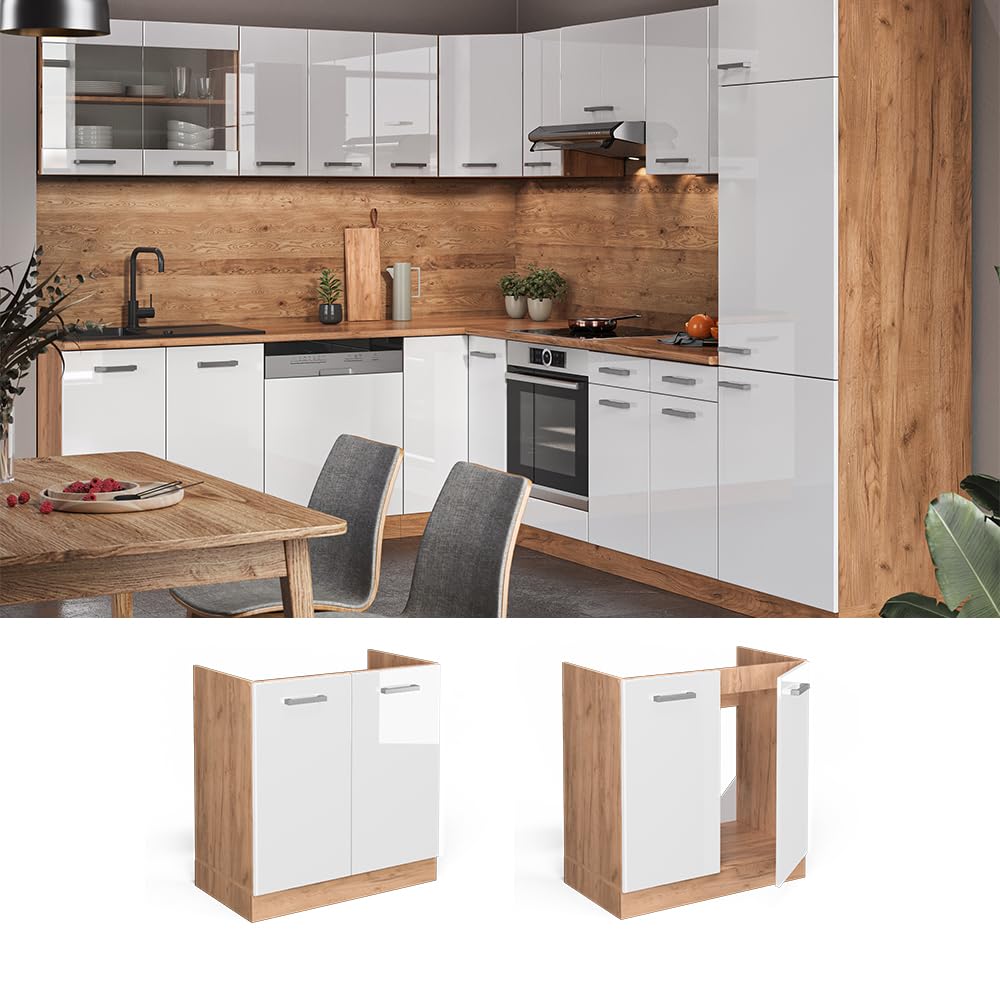 Meuble Bas Sous-évier Vicco R-Line 80cm - Chêne Doré/Anthracite