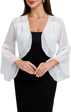 Womens Chiffon Shrug 3/4 Sleeve Cardigan Sweater Lightweight Cardigan Ruffle Top