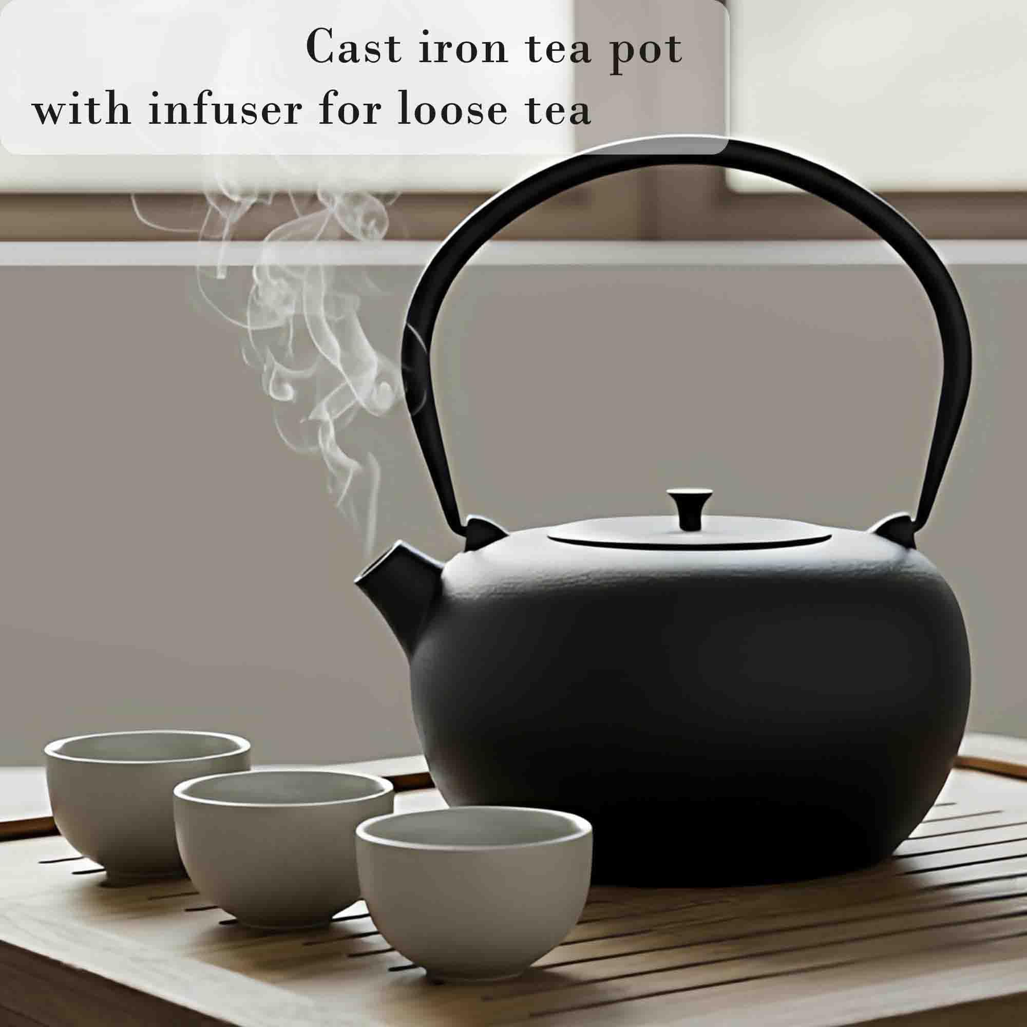 Tetera de hierro fundido para estufa, estilo japonés Tetsubin, hervidor de té de 2000 ml con infusor de acero inoxidable para té de hojas sueltas