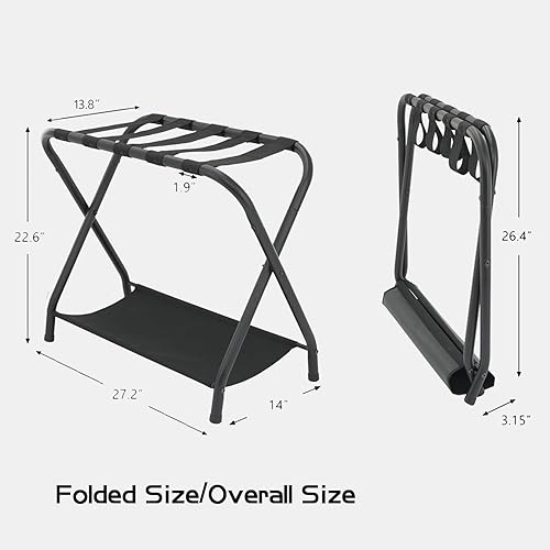 Miniatura 3 de Portaequipajes con estante, soporte para maleta plegable para habitación de invitados, soporte de equipaje para dormitorio, hotel, fácil de montar,