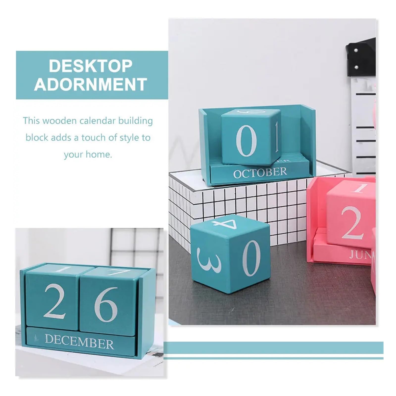 Tisch Dauerkalender aus Holz Holzblock-Kalender, Tischkalender for Büro, Heimdekoration, rustikale Tisch-Datumsanzeige, Lehrer-Schreibtisch-Dekoration für Home Büro Dekoration
