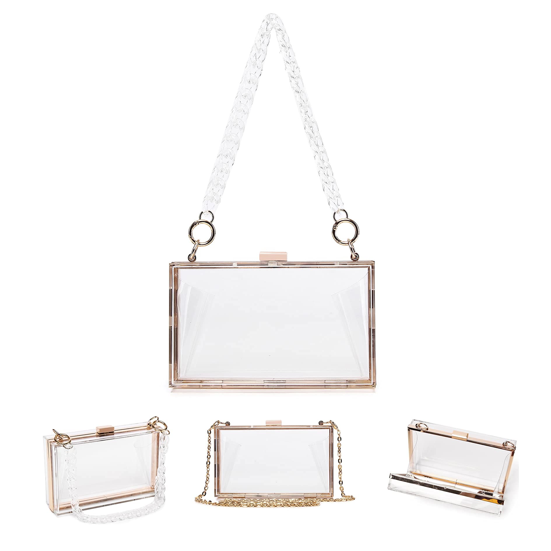 Labair Cute Small Clear Purse Acrylic Box Clutch Transparent Crossbody Shoulder Handbag for Women.