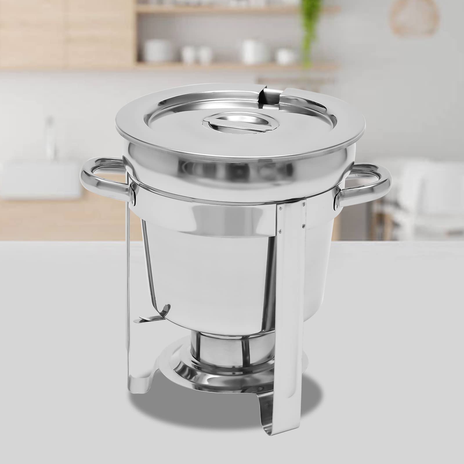 Pentola da 7 litri in acciaio inox 201, per zuppe, scaldavivande commerciale, set da buffet, con coperchio e contenitore per carburante, per buffet, catering, gastronomia e feste