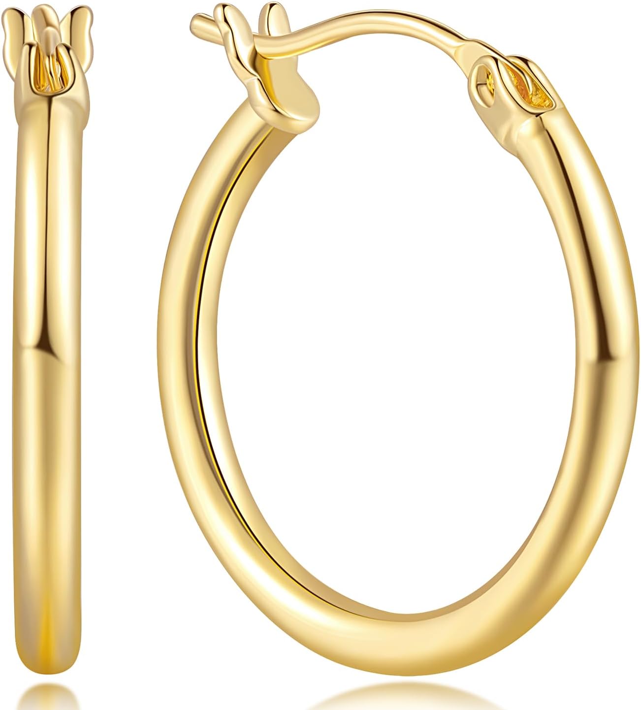 Fanglcy 14K Gold Hoop Earrings for Women 14K Gold Earrings Classic Shiny Polished Round Big Hoop Earring for Women Hypoallergenic Womens Earring Hoops 15/20/25/35/45/55mm