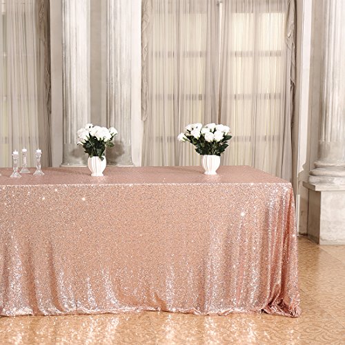 Poise3Ehome 50×72'' Rectangle Sequin Tablecloth Party Cake Dessert Table Exhibition Events, Rose Gold #TOP1