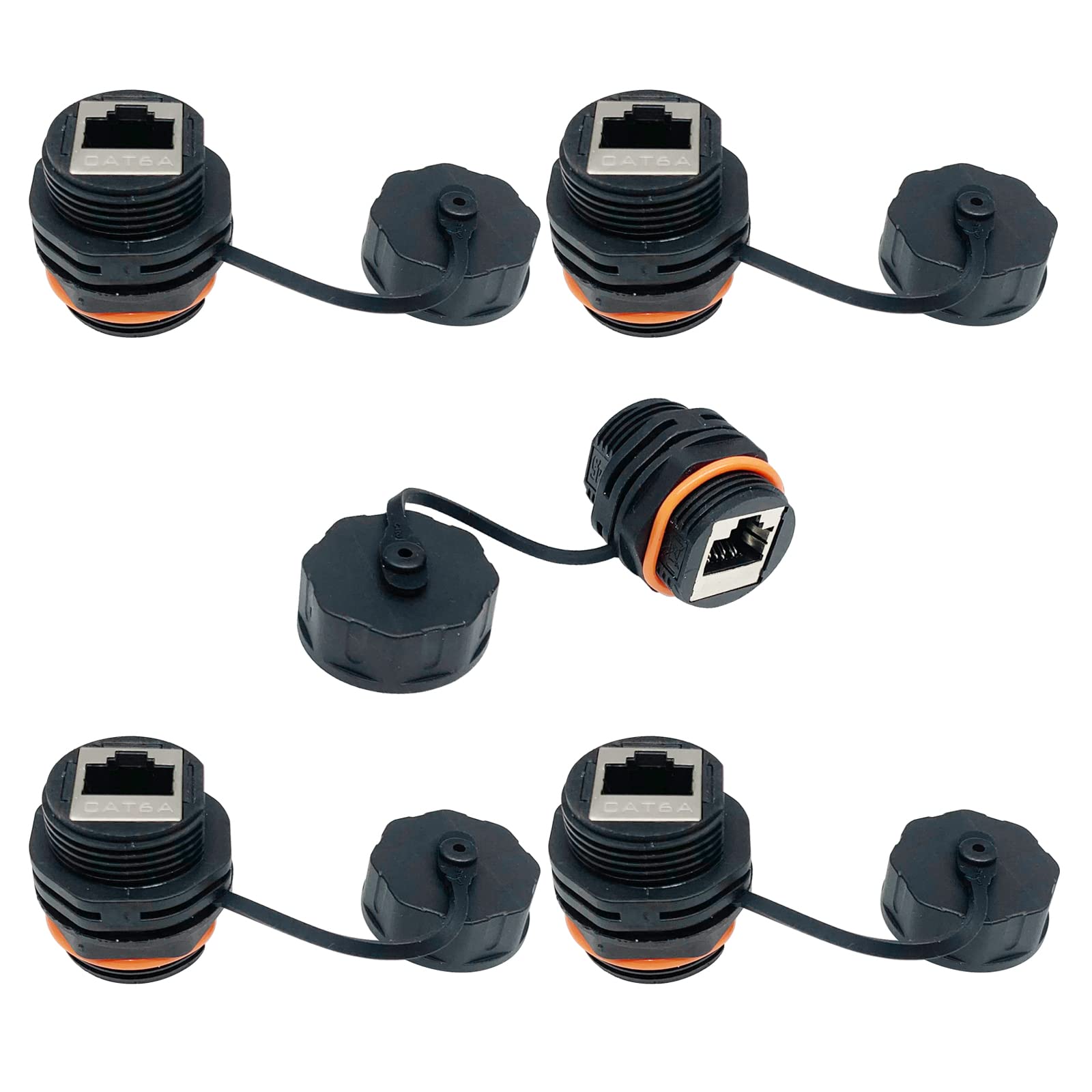 PENGLIN Lot de 5 coupleurs blindés étanches IP68 RJ45 Cat6a/Cat6 à montage sur panneau | Coupleur Ethernet Feedthrough - Design industriel robuste - Idéal pour l'installation de câbles réseau en plein air