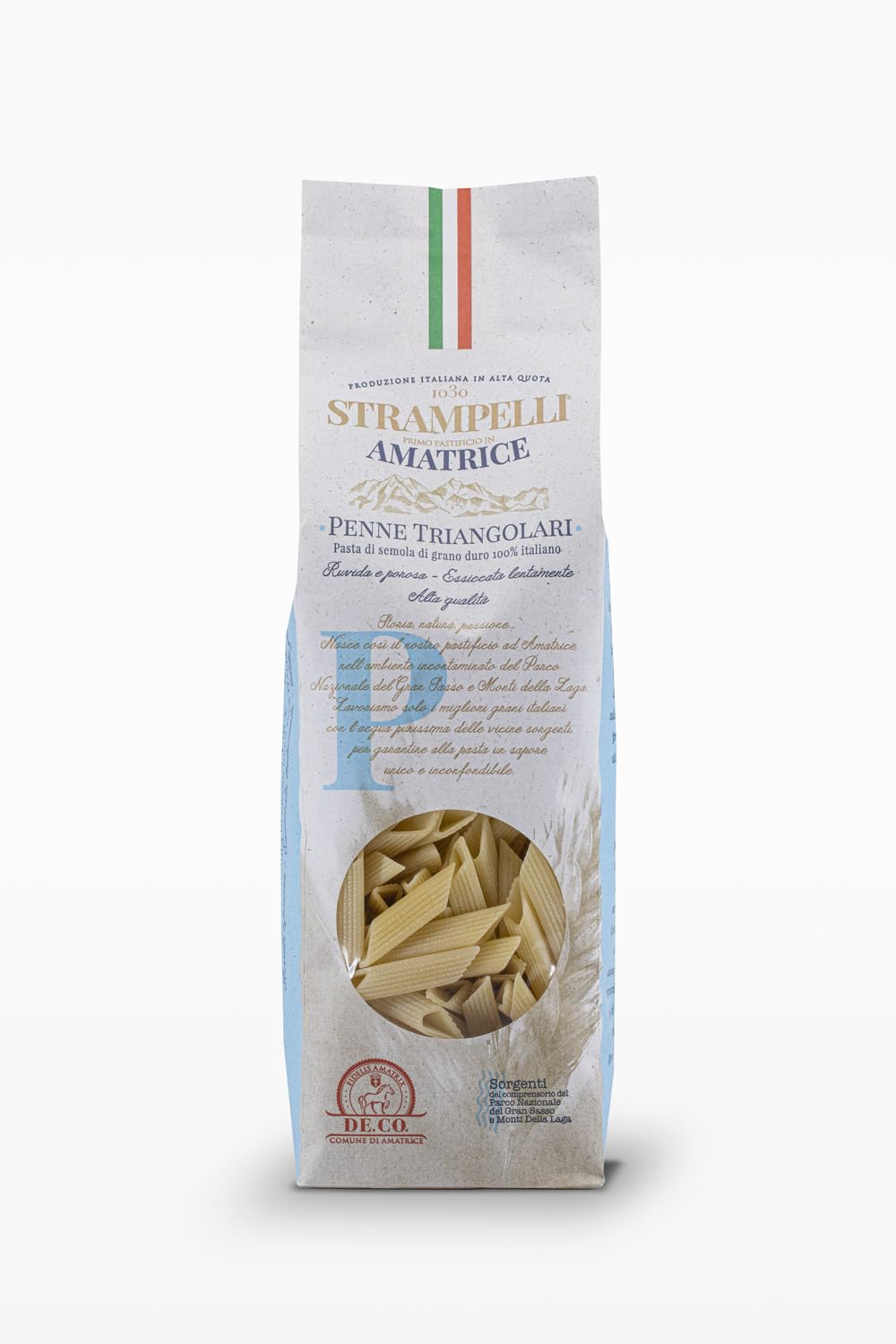 10 x 500 g - Penne Triangolari - Pasta di Grano Duro - Prodotto Tipico Italiano - Prodotto nel Lazio - Pacco da 500 g - Strampelli