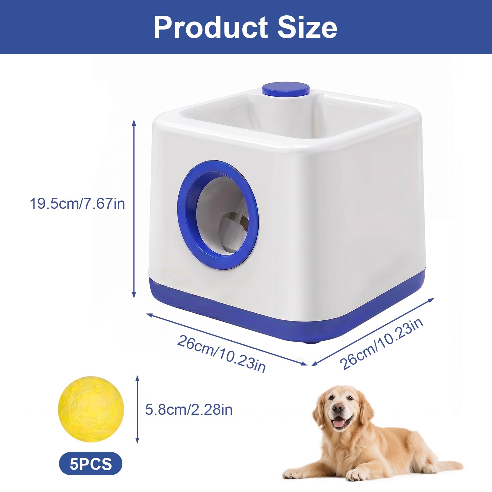 JIANAYANA Lanceur de balles automatique pour chien, jouet interactif double mode automatique et manuel, 4 distances réglables avec 5 balles ETPU, balle anti-carte pour intérieur et extérieur toutes