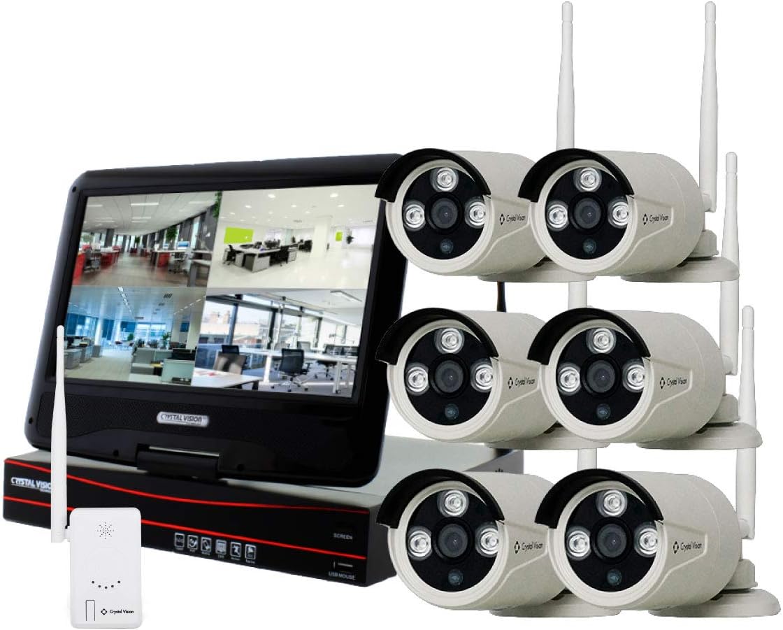 (2022 Upgraded Ver.) [8CH] Crystal Vision CVT9608E-3010W All-in-One True HD Wireless Surveillance System NVR CCTV w/ 2TB HDD, Built-in Monitor & Router, Camera Auto Pair