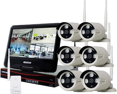 Miniatura 1 de Crystal Vision CVT9608E-3010W Sistema de vigilancia inalámbrico True HD todo en uno NVR CCTV con disco duro de 2 TB, monitor y enrutador integrados,