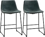 HOMCOM 24" Counter Height Bar Stools Set of 2, Vintage PU Leather Bar Chairs, Kitchen Stools with Footrest for Home Bar, Dark Brown