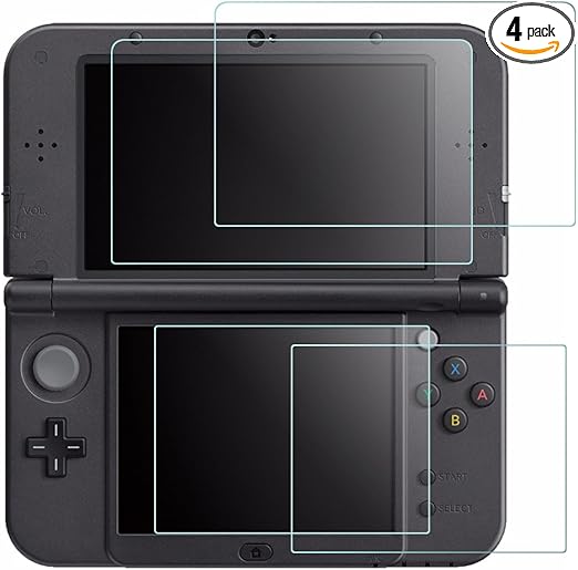 Screen Protector Compatible New 3DS XL, AFUNTA 4 Pcs Tempered Glass for Top Screen and HD Clear Crystal PET Film Compatible Bottom Screen, 3DSXL Film Accessory