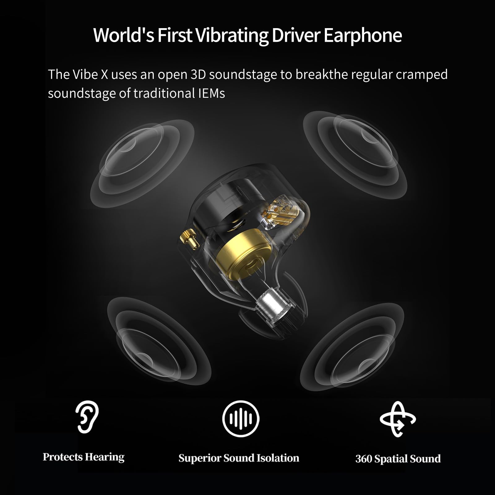 KZ Vibe X - Auriculares intraurales con monitor de oído, 2DD IEM Vibrations Sync con audio de graves profundos para audiófilos, músicos, aislamiento de ruido, auriculares con cable de ajuste cómodo