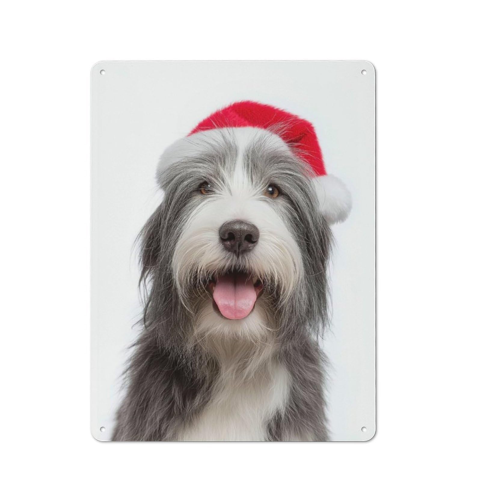 Junmoney Bearded Collie With Santa Hat Rustic Metal Sign 40X30cm For Kitchen Or Home Bar, Gift For Kitchen Decor Lovers During The Christmas Season
