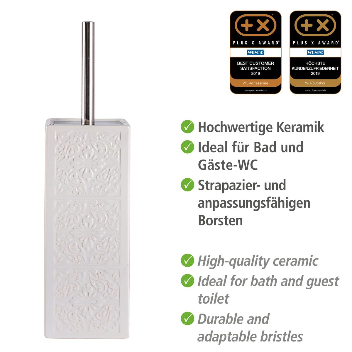 WENKO Portascopino WC Cordoba bianco ceramica, Ceramica, 9.5 x 35 x 9.5 cm, Bianco