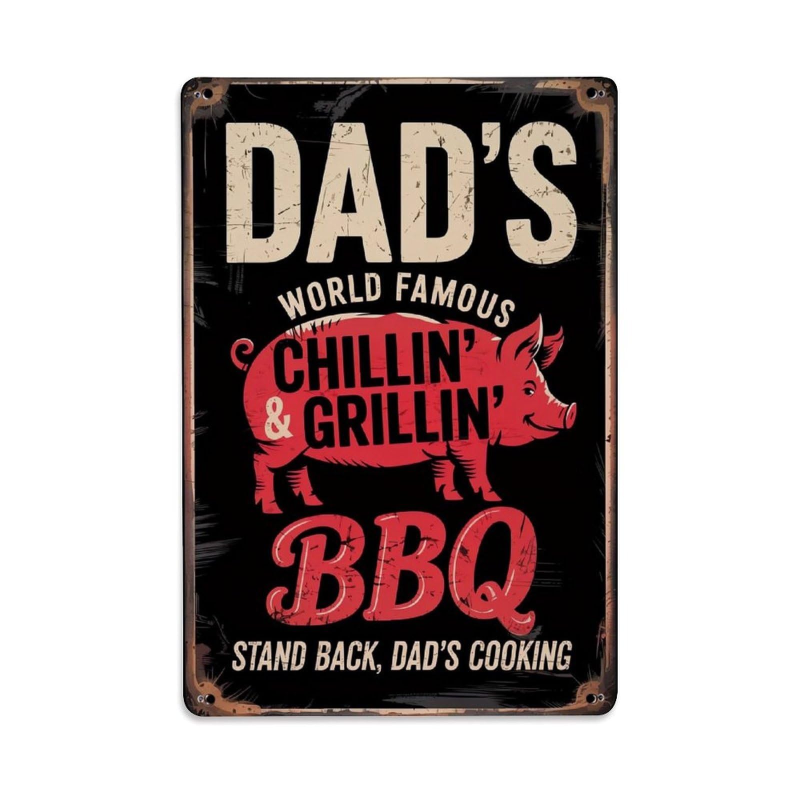 Bliveurn Vintage Dads World Famous Bbq Sign_1 Retro Metal Tin Sign, Metal Poster For Home, Gaming Room, Studio Workshop,Bar,Garage Wall Art Decor 8X12 Inch