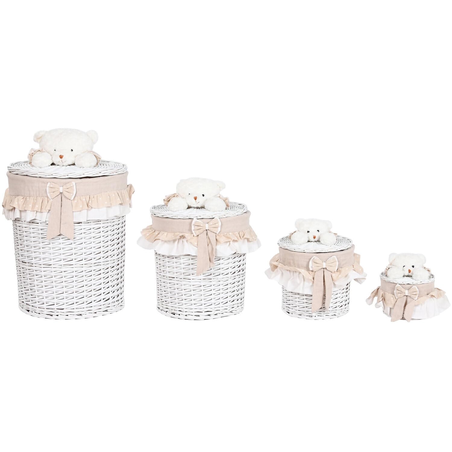 CESTA ROPA SET 4 MIMBRE TELA 45X45X68 CON TAPA