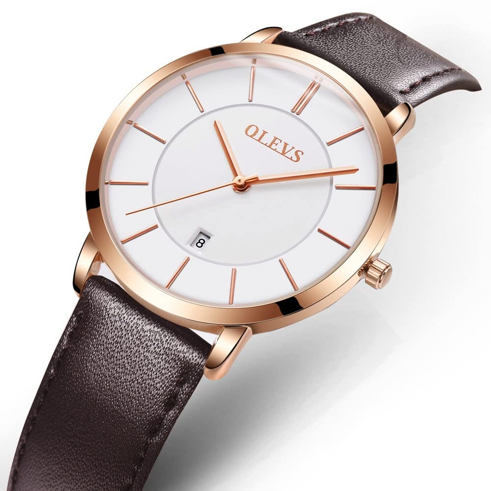 OLEVS Quarz Damen Uhr Elegante Armbanduhr Lederarmband Wasserdicht 30M Datumsanzeige Leuchtende Frauen Uhr Geschenke zum Muttertag