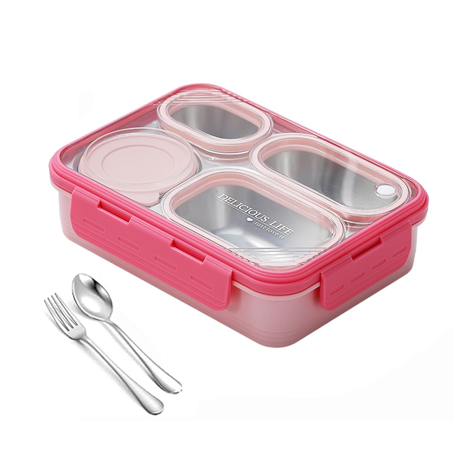 GGEROU Stainless Steel Lunch Box with Divided Compartments,Meal Prep Containers Lunch Box for Adults & Kids,Leak & Spill Proof Snack Box with Utensils,BPA-Free & Dishwasher Safe (Pink,800ML,with Bowl)