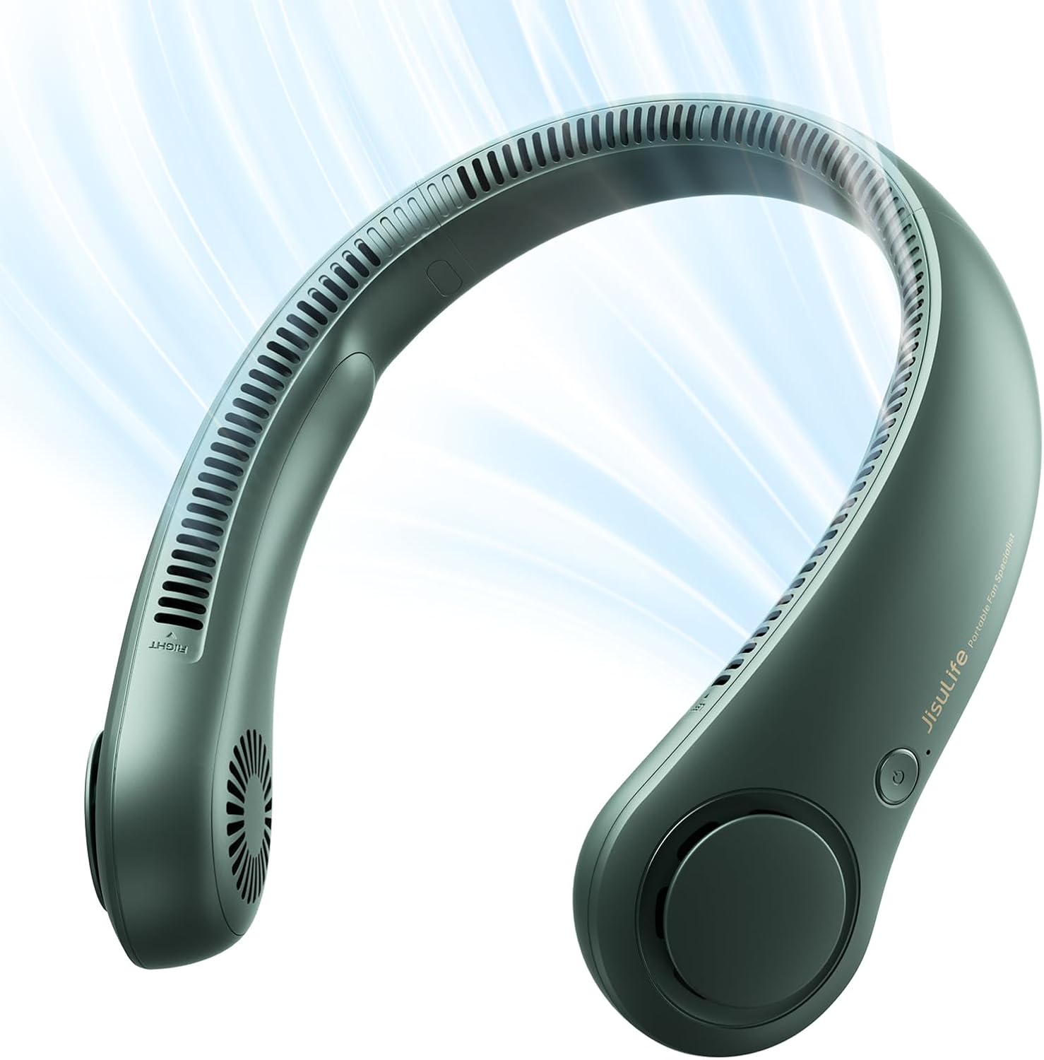 JISULIFE Portable Neck Fan, Hands Free Bladeless Fan, 5 Speeds, 4000 mAh Battery Operated Wearable Personal Fan, Twistable, Rechargeable, Gift for Women Men-Dark Green