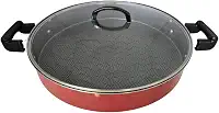 Tacho Panela Grande Disco de Arado Alumínio Antiaderente 40cm Com Tampa De Vidro (Vermelho)