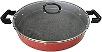 Tacho Panela Grande Disco de Arado Alumínio Antiaderente 40cm Com Tampa De Vidro (Vermelho)