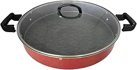 Tacho Panela Grande Disco de Arado Alumínio Antiaderente 40cm Com Tampa De Vidro (Vermelho)