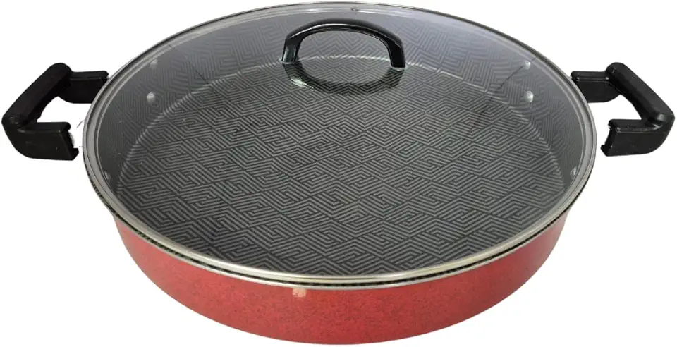 Tacho Panela Grande Disco de Arado Alumínio Antiaderente 40cm Com Tampa De Vidro (Vermelho)