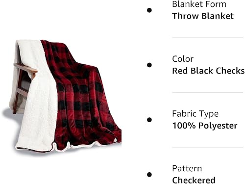 Miniatura 9 de NANPIPER Manta Sherpa tamaño Queen, cálida y mullida a cuadros, manta de forro polar suave para sofá, cuadros rojos y negros, 90 x 90 pulgadas