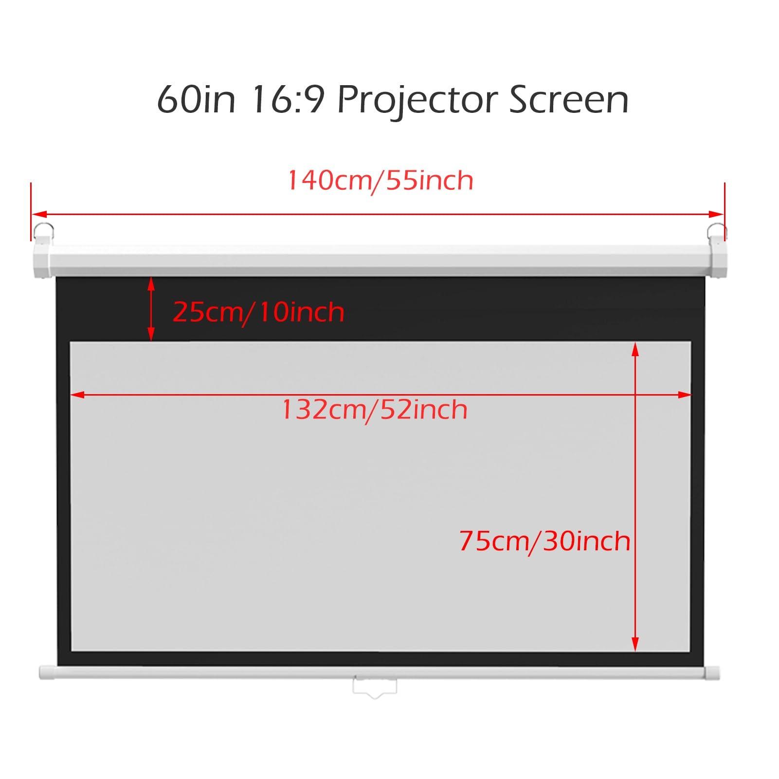 Ręcznie opuszczany ekran projekcyjny o proporcjach 16:9, 8K / 4K Ultra HD 3D Ready Roll-Down Matte White Projector Screen z automatyczną blokadą(60 in)