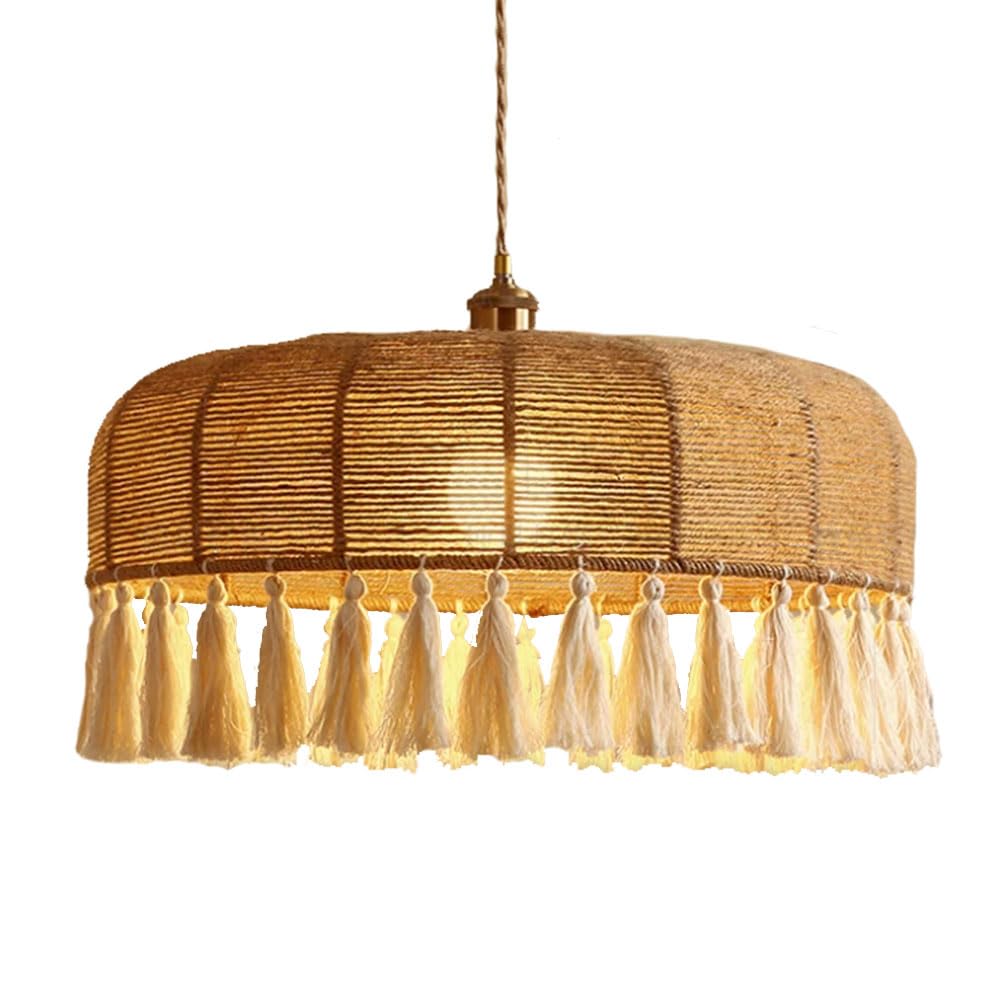 CSSYKV Hemp Rope Chandelier Retro Rope Weave Pendant Light Wabi-sabi Art Creative Lantern Large Decor Lampshades with Metal Hand Woven Fixtures for Restaurant Living Room Bedroom B&B Bar Counter