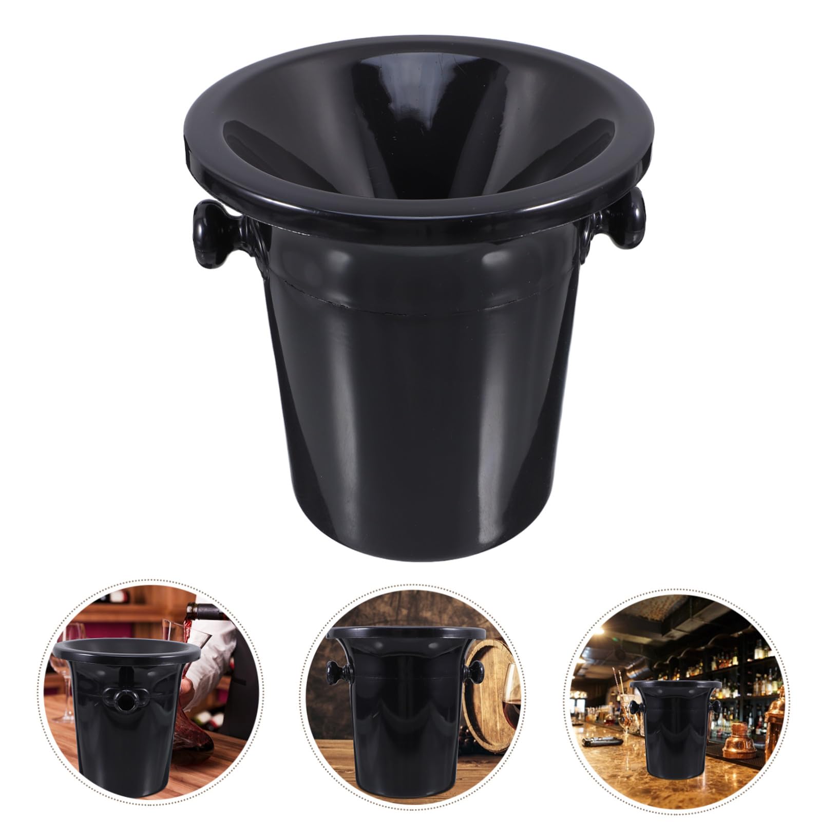 Escupidera Negra de Plástico Doble Asa y Diseño Occidental para Cata de Vinos, Cubos de Hielo Redondos y Resistentes para Bodegas y Tiendas Especializadas