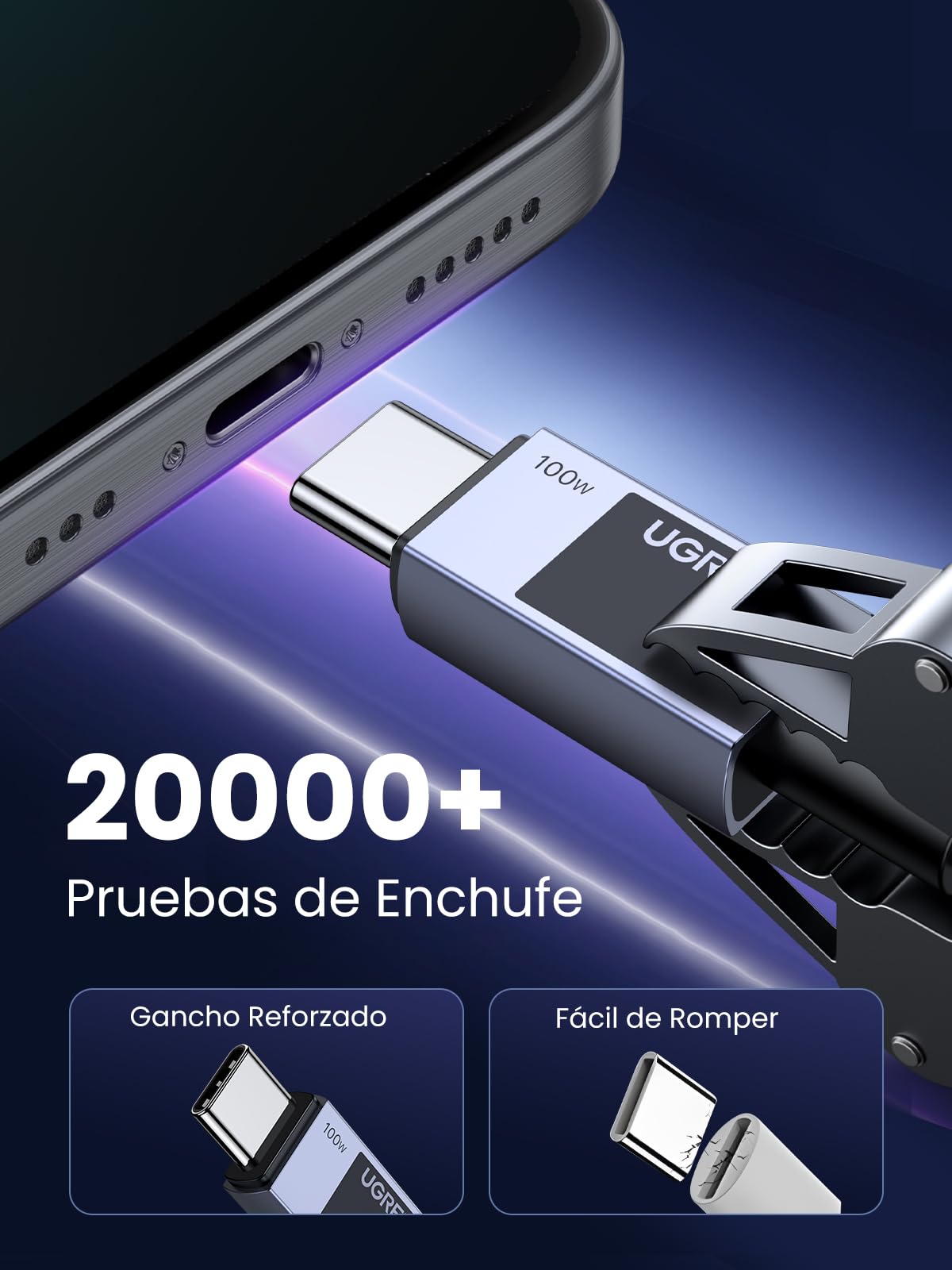 UGREEN 100W Cable USB C Carga Rápida PD 3.0, Tipo C 20V 5A con Carcasa de Aluminio Trenzado Nylon, Compatible con MacBook Air, iPad, iPhone 17 Pro Max Air/16/15, Galaxy S26 S25, Pixel 10/9.1M