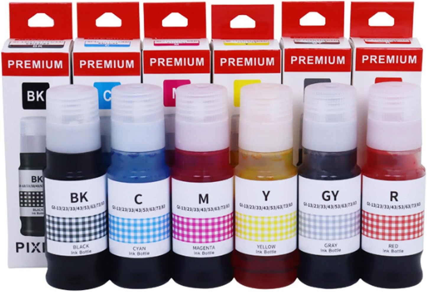 Gi-13 Gi-23 Gi-43 Gi-53 Gi-73 Refill Ink Bottles Compatible for Canon PIXMA G510 G540 G550 G570 G610 G620 G640 G650 G670 Printers, 70 ML,6 Colors-1 Set