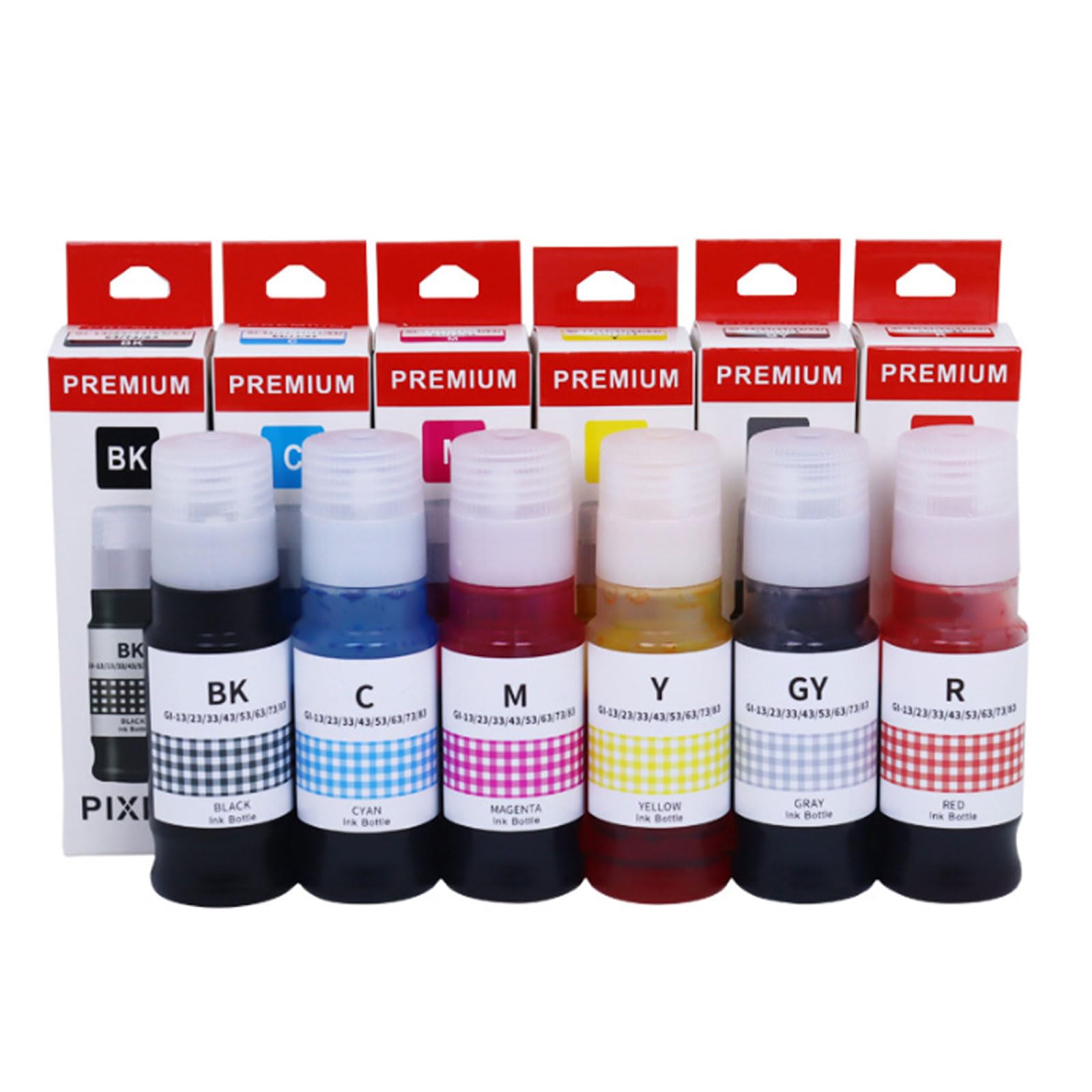 Gi-13 Gi-23 Gi-43 Gi-53 Gi-73 Nachfülltiftenflaschen Kompatibel Für Canon PIXMA G510 G540 G550 G570 G610 G620 G640 G650 G670 Drucker, 70 ML,6 Colors-1 Set