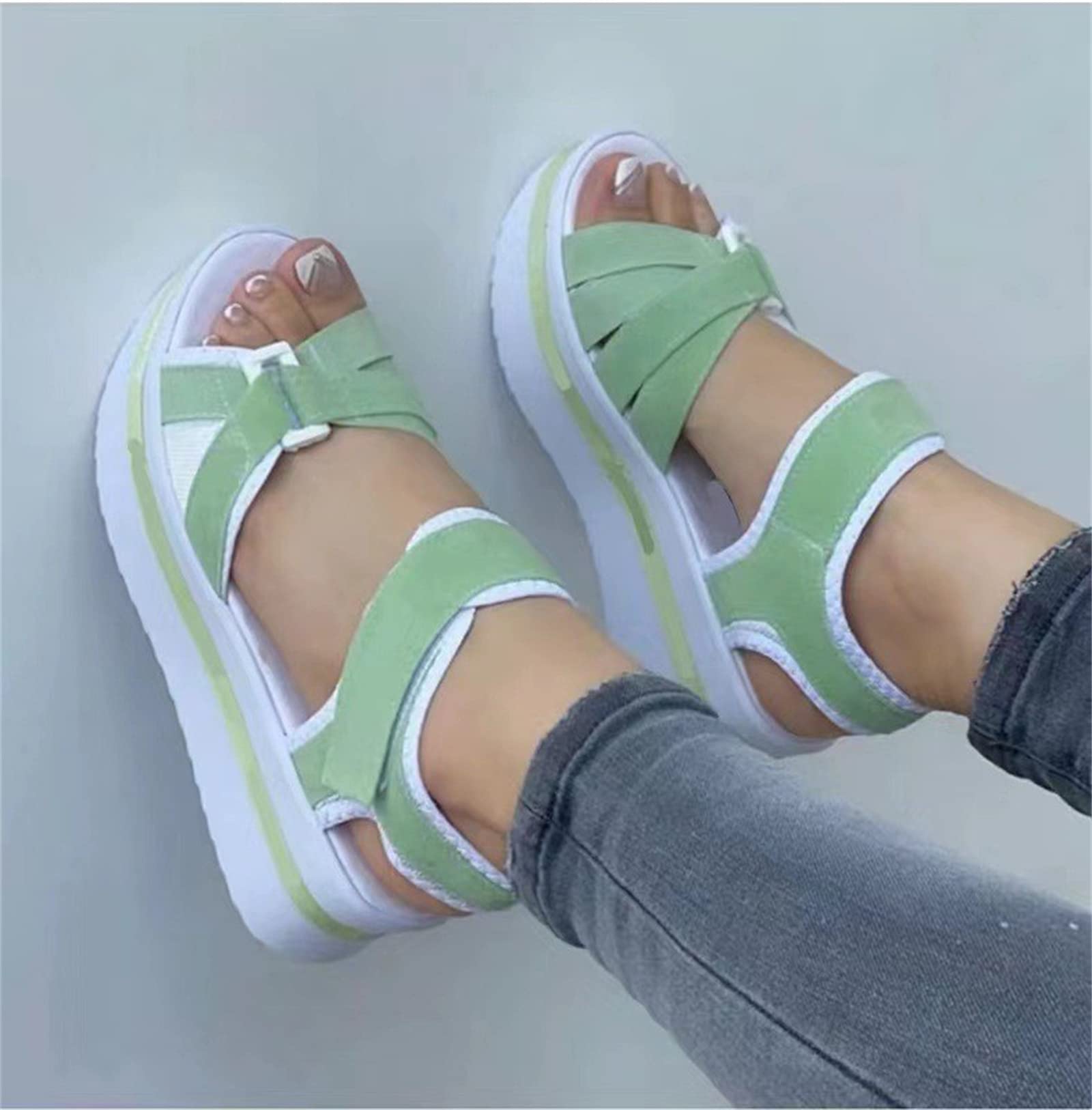 Damskie letnie sandały na platformie z odkrytymi palcami platformy, espadryle z paskiem na kostkę, outdoorowe buty sportowe do chodzenia na świeżym powietrzu. Czarne US12/EU43