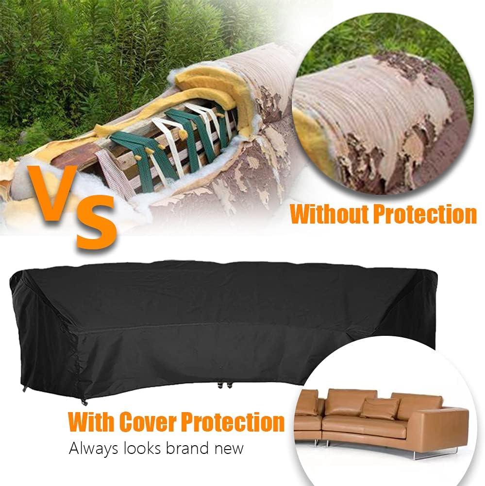 Curved Sofa Cover Outdoor Patio Furniture Cover Couch Sectional Protector Waterproof Half Moon Sofa Set Cover with Windproof Elastic Cord for Garden Lawn Indoor All Weather Protection