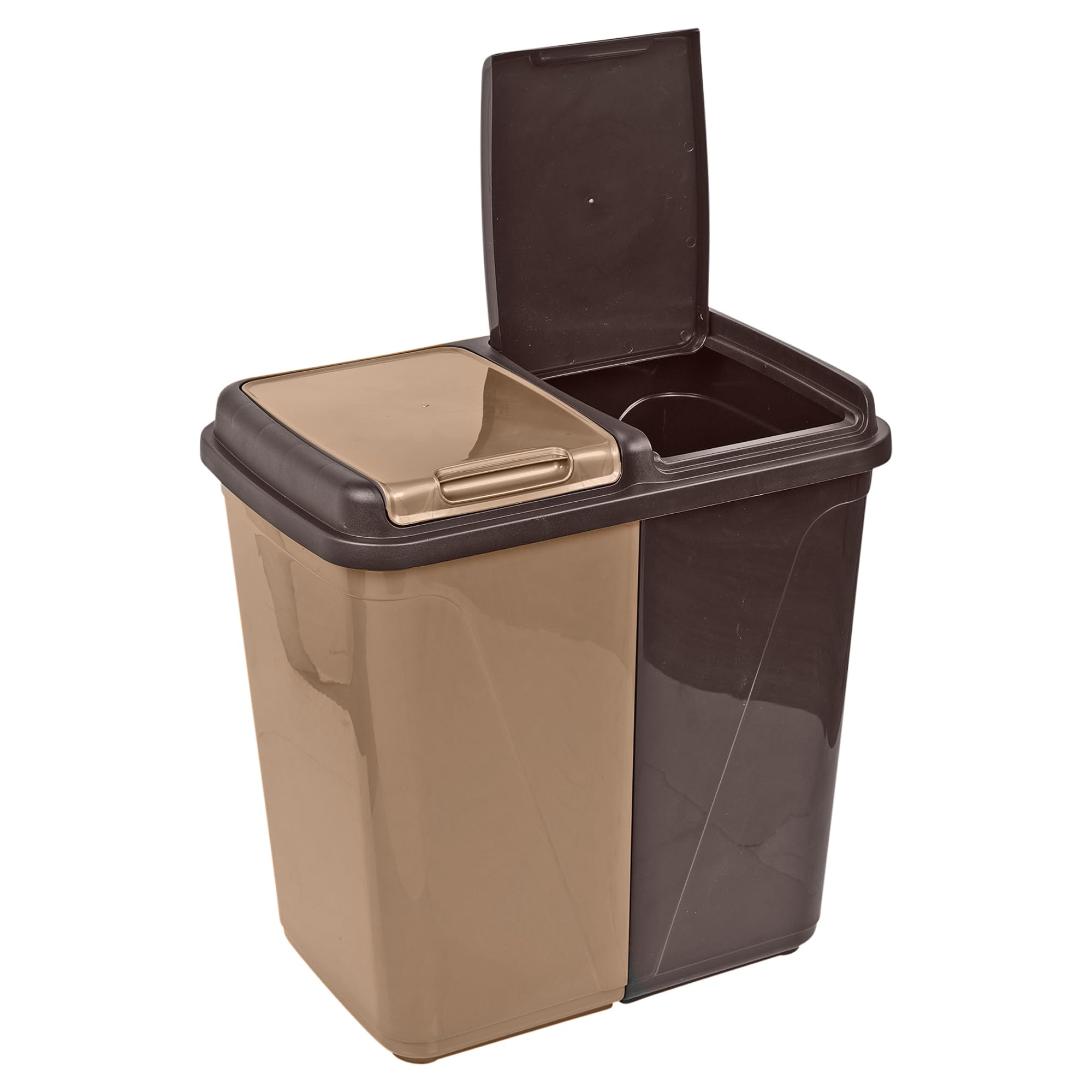 URBNLIVING 60/90L Double Kitchen Recycling Laundry Duo Bin Garbage Under Cabinet Trash Can (90L brown and Beige)