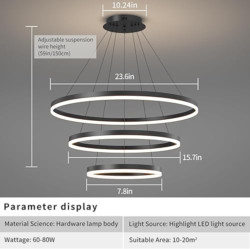 Miniatura 2 de Lámpara de techo moderna, acrílico antiparpadeo negro, lámpara colgante con control remoto, regulable, 3 modos de color y luces de isla de brillo