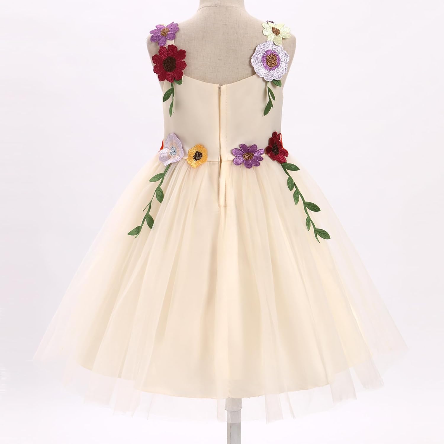 IBTOM CASTLE Flower Girl Dress Toddler Formal Pageant Birthday Party Spaghetti Straps 3D Flower Embroidery Tulle Tutu Dresses