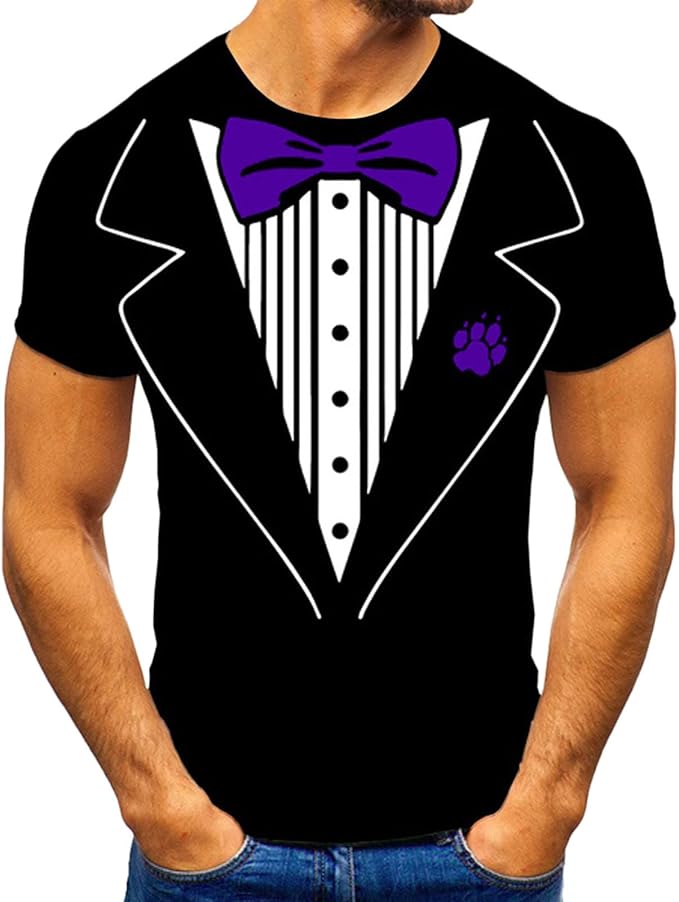 Camiseta divertida para hombre con estampado de traje y corbata, manga corta y cuello redondo
