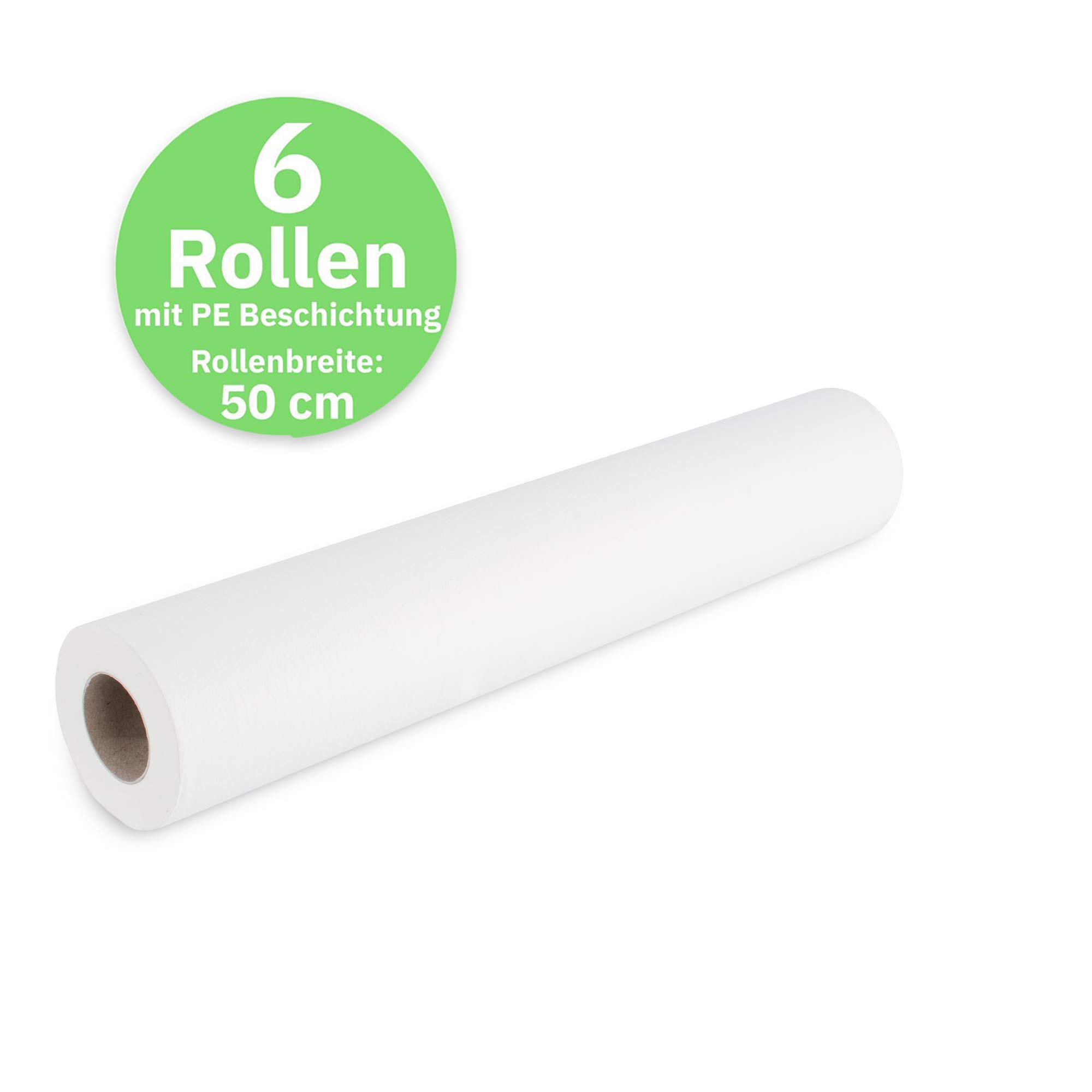 Hypafol Liegenabdeckung mit PE Beschichtung | 7 Rollen | 50 cm Breite | 1-lagig | 100% Zellstoff + PE | hochweiße Abdeckrollen | 50 m pro Rolle | Abrisse alle 38 cm perforiert |